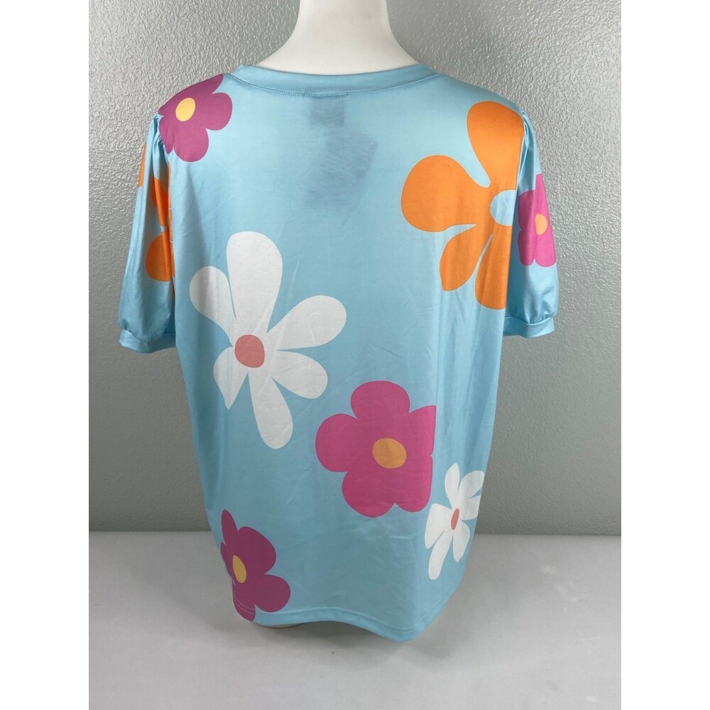 Flower Power Women XL Shirt Blue Multi Color Floral Pattern Casual NWT - Picture 5 of 9